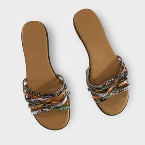 Madewell The Tracie Crisscross Slide Sandals Womens 7 Tan Snake Embossed Leather